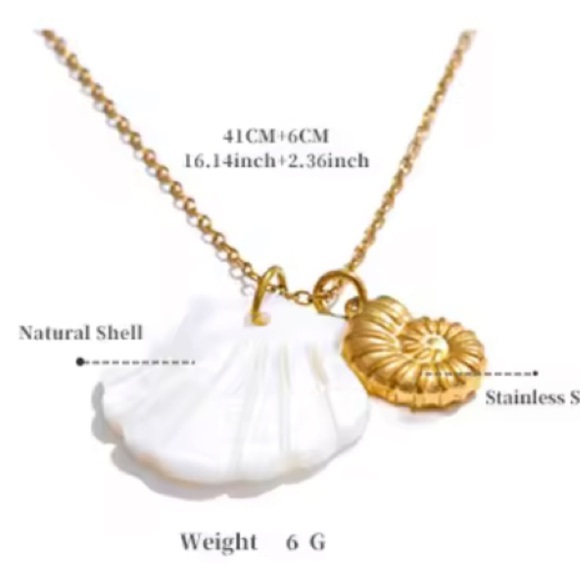 Ocean Gold Seashell White Shell 18K Gold Stainless Steel Waterproof Necklace - Picture 8 of 8